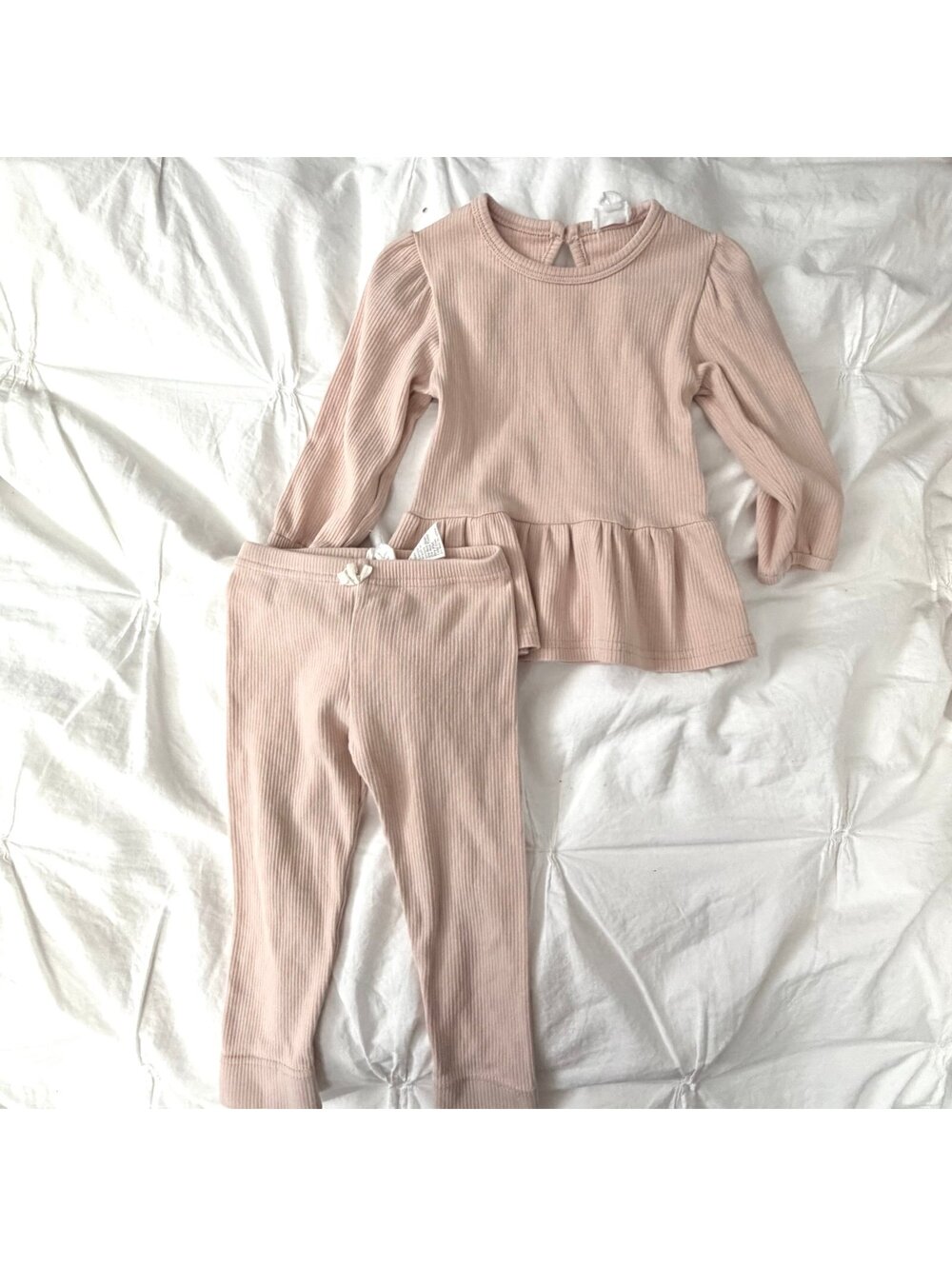 Jamie Kay Pink Rowena Ribbed Peplum Top & Leggings Set